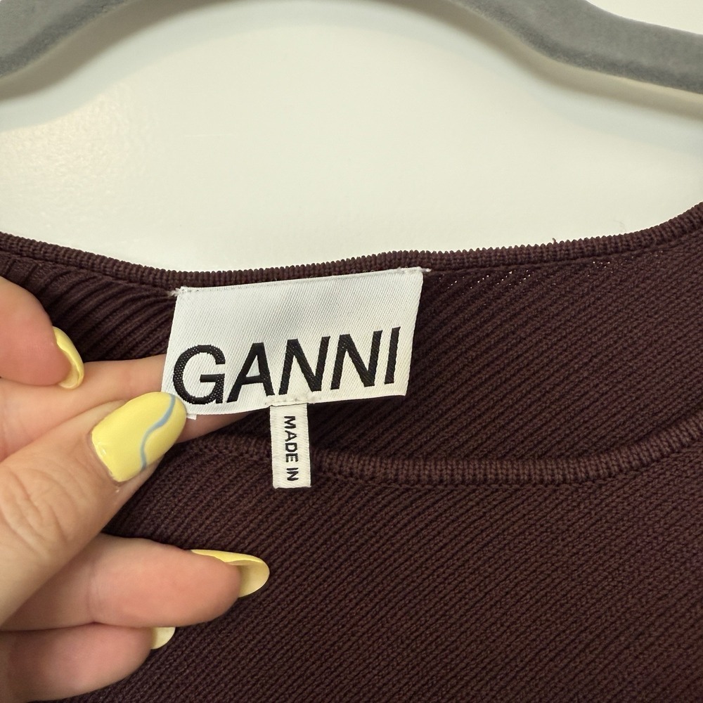 Ganni Ruched Ribbed-Knit Asymmetrical Mini Dress NWOT Size XL  $445 MSRP - Picture 5 of 7